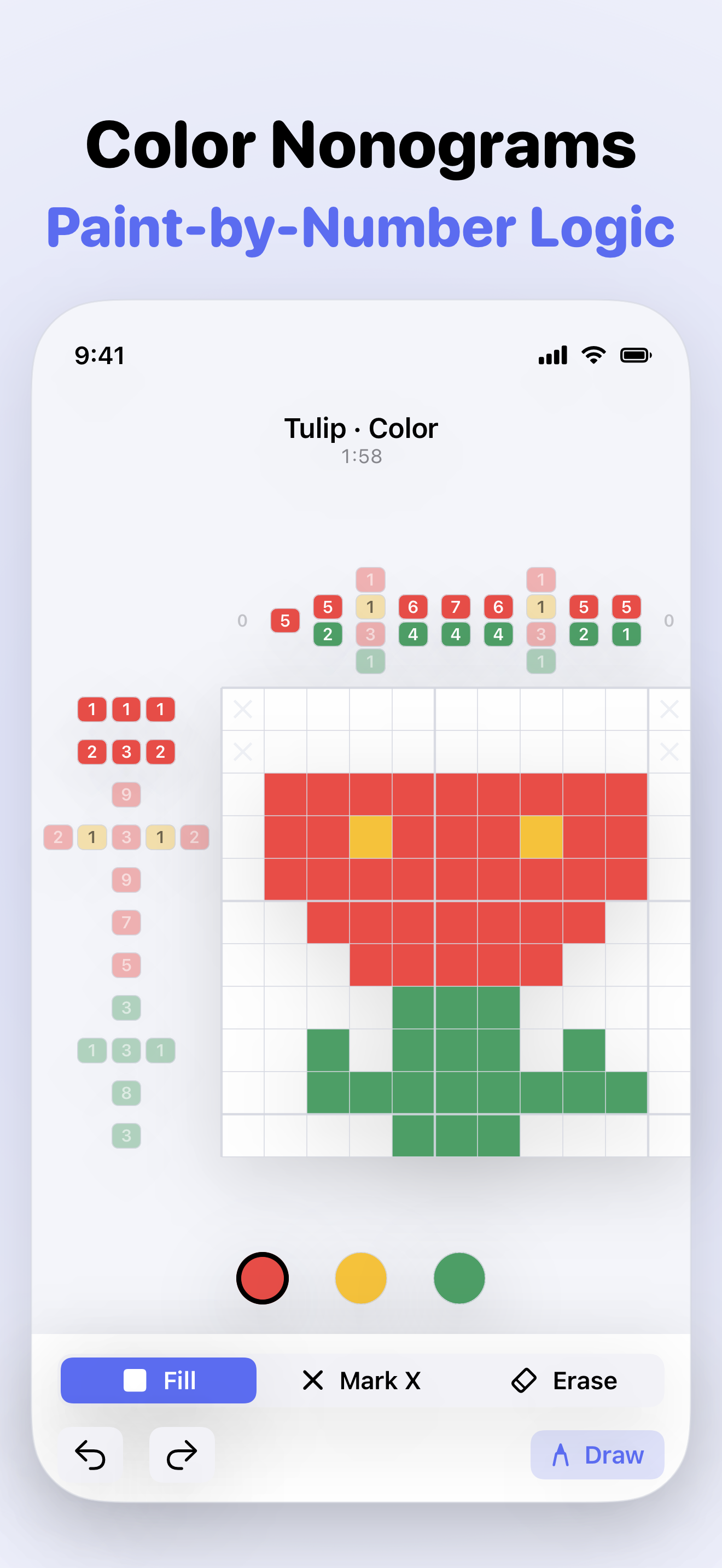 A color nonogram - paint-by-number logic